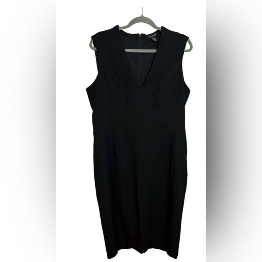 WHBM Classic Black Sleeveless V-Neck Sheath Dress 14